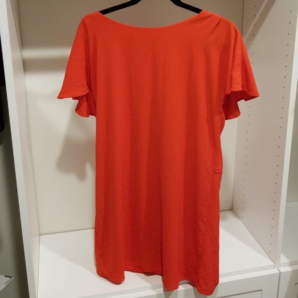 Bright Red Sheath Dress with Cape Sleeves